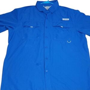 Habit River Gorge Fishing Shirt Blue Short Sleeve Vented Pockets